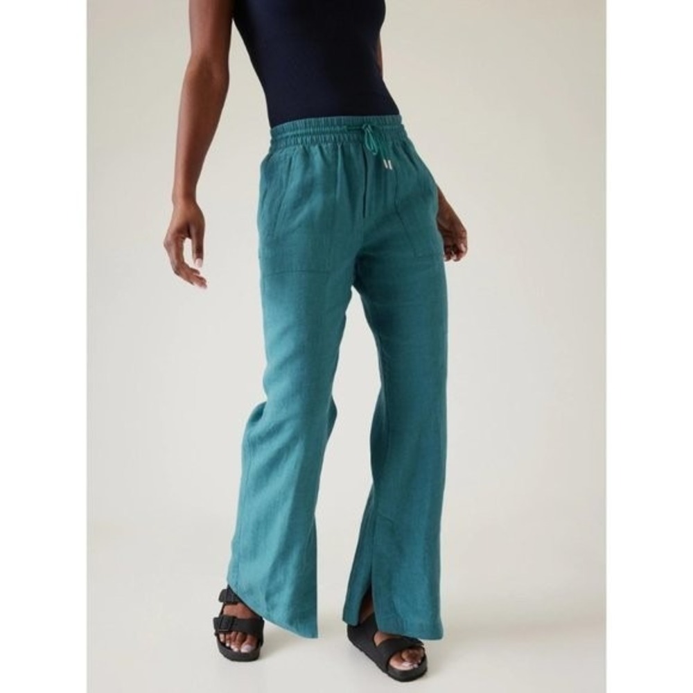 Athleta Retreat Linen Wide Leg Pants Borealis Green